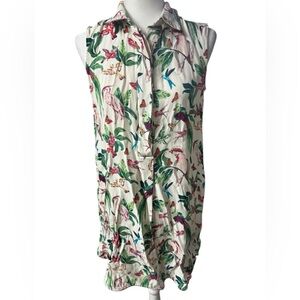 Ann Taylor Womens S Dress Sleeveless Floral Birds of Paradise Botanical tropical